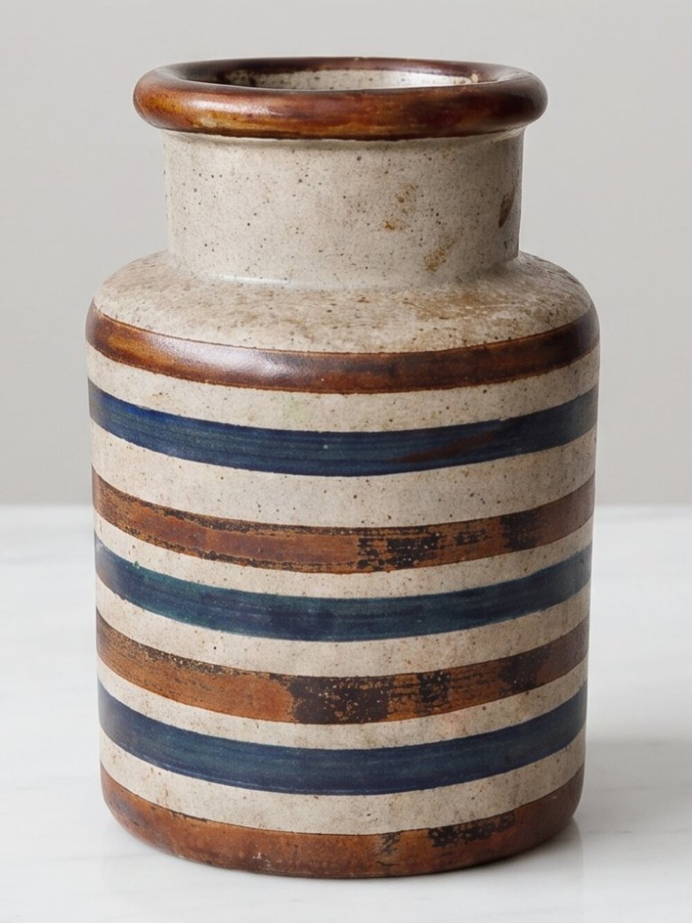 Vintage Japan Stoneware Striped Spice Jar Canister Scandi MCM Blue Brown 6.25"